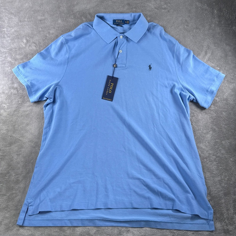 Polo Ralph Lauren Polo Shirt Mens XL Blue Classic Fit Weathered Mesh SS